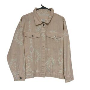 Peach Love LIKE NEW pastel pink/white aztec western denim jacket size S